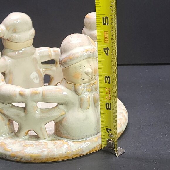 Vintage Snowman Circular Piilar Candle Holder Ceramic Holiday Decor - Picture 6 of 7